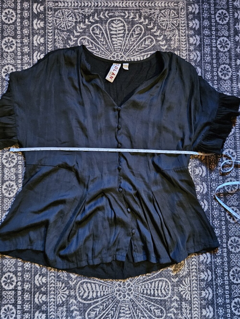 Dolan Black Button-Front Ruffle Sleeve Blouse - Picture 5 of 8